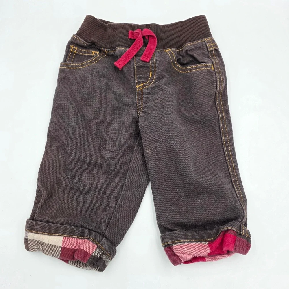 Gymboree Baby Pants‎ with Red Drawstring and Plaid Cuffs Brown 6-12 Months boy